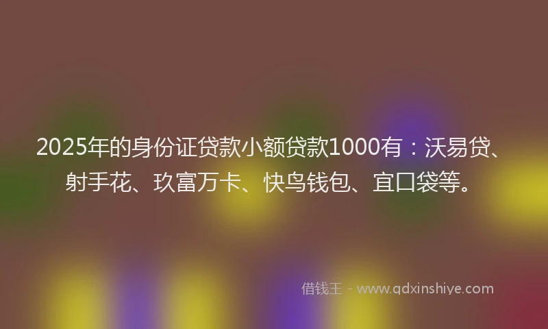 2025年的身份证贷款小额贷款1000有：沃易贷、射手花、玖富万卡、快鸟钱包、宜口袋等。