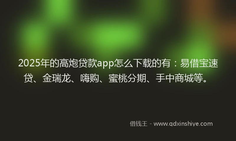2025年的高炮贷款app怎么下载的有：易借宝速贷、金瑞龙、嗨购、蜜桃分期、手中商城等。