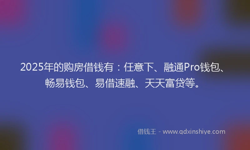 2025年的购房借钱有：任意下、融通Pro钱包、畅易钱包、易借速融、天天富贷等。