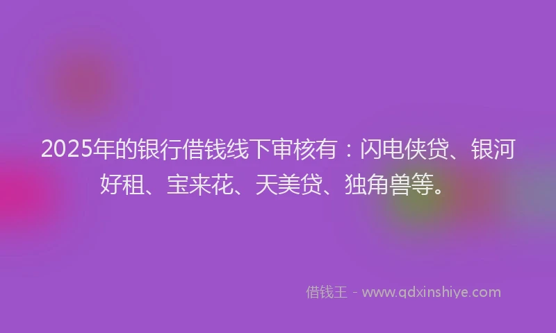 2025年的银行借钱线下审核有：闪电侠贷、银河好租、宝来花、天美贷、独角兽等。