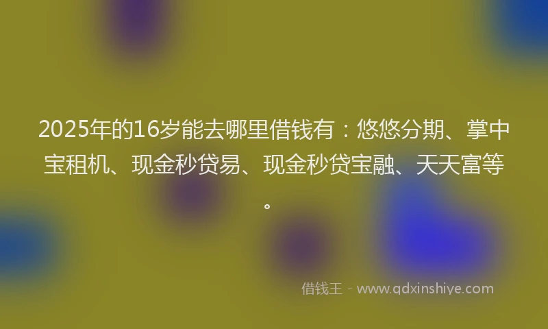 2025年的16岁能去哪里借钱有：悠悠分期、掌中宝租机、现金秒贷易、现金秒贷宝融、天天富等。