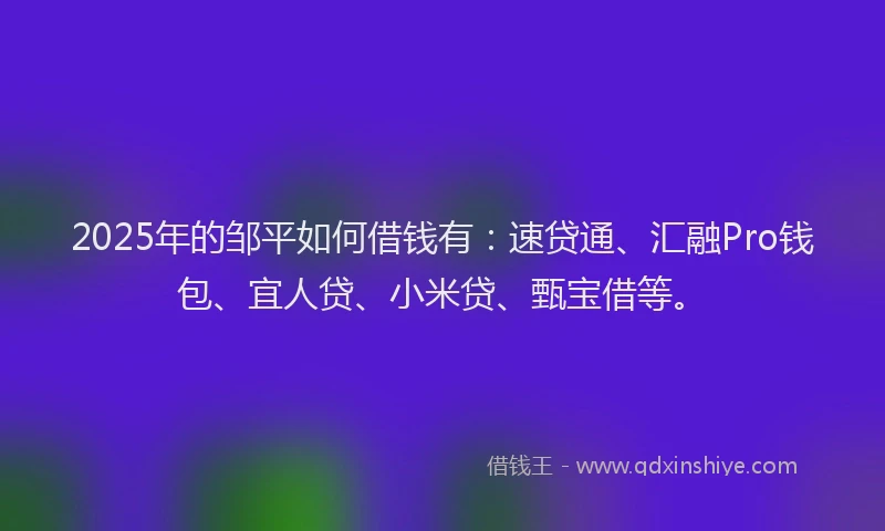 2025年的邹平如何借钱有：速贷通、汇融Pro钱包、宜人贷、小米贷、甄宝借等。