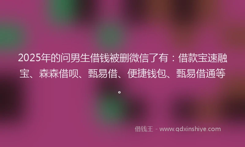 2025年的问男生借钱被删微信了有：借款宝速融宝、森森借呗、甄易借、便捷钱包、甄易借通等。