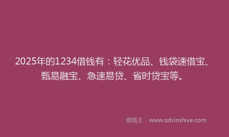 2025年的1234借钱有：轻花优品、钱袋速借宝、甄易融宝、急速易贷、省时贷宝等。