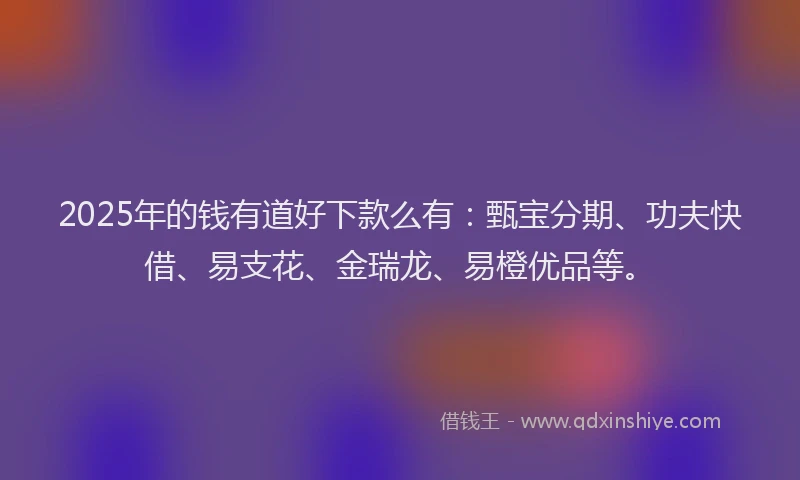 2025年的钱有道好下款么有：甄宝分期、功夫快借、易支花、金瑞龙、易橙优品等。