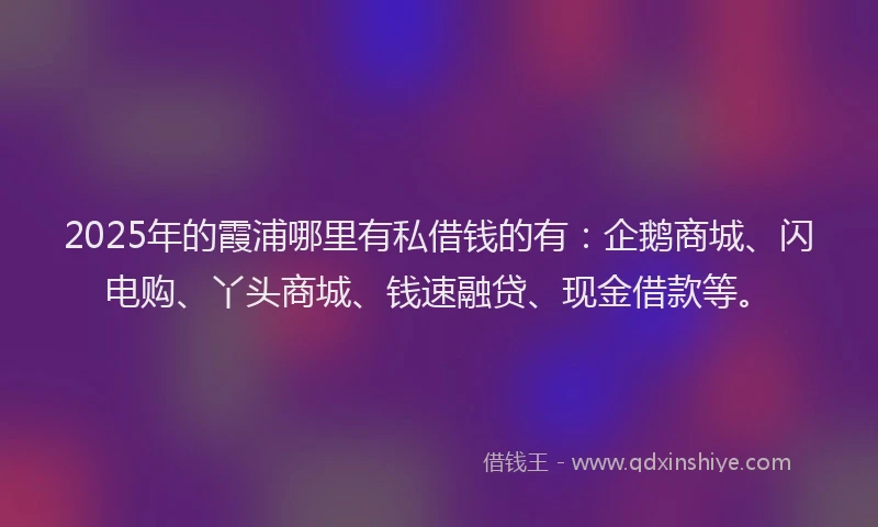 2025年的霞浦哪里有私借钱的有：企鹅商城、闪电购、丫头商城、钱速融贷、现金借款等。