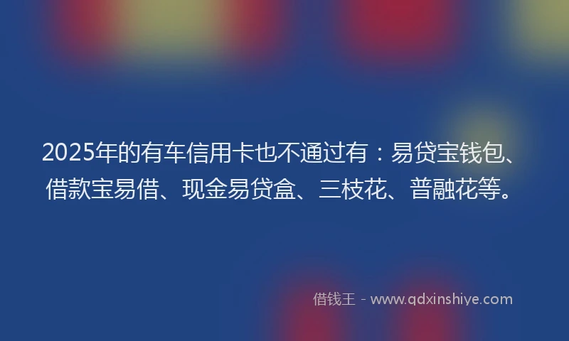 2025年的有车信用卡也不通过有：易贷宝钱包、借款宝易借、现金易贷盒、三枝花、普融花等。