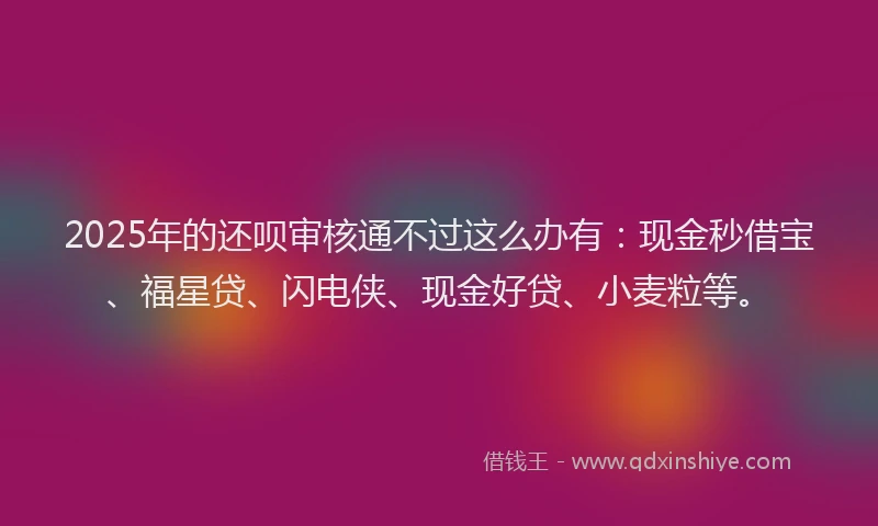 2025年的还呗审核通不过这么办有：现金秒借宝、福星贷、闪电侠、现金好贷、小麦粒等。
