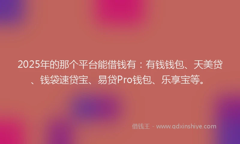 2025年的那个平台能借钱有：有钱钱包、天美贷、钱袋速贷宝、易贷Pro钱包、乐享宝等。