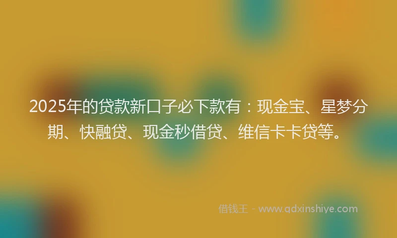 2025年的贷款新口子必下款有：现金宝、星梦分期、快融贷、现金秒借贷、维信卡卡贷等。