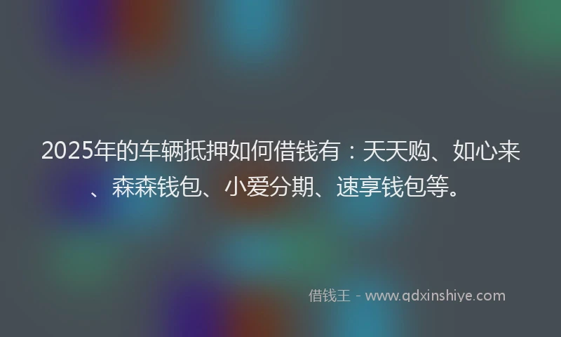 2025年的车辆抵押如何借钱有：天天购、如心来、森森钱包、小爱分期、速享钱包等。