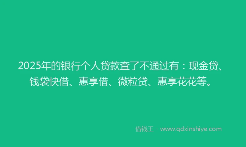2025年的银行个人贷款查了不通过有：现金贷、钱袋快借、惠享借、微粒贷、惠享花花等。