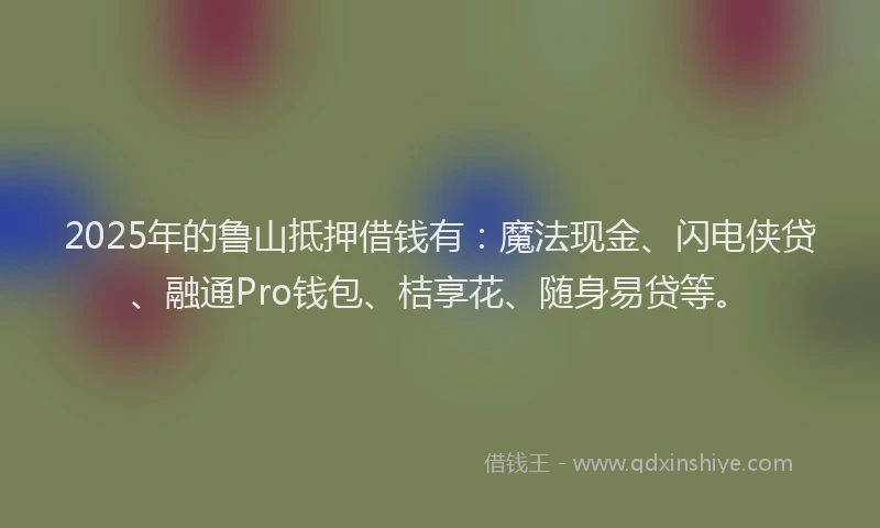 2025年的鲁山抵押借钱有：魔法现金、闪电侠贷、融通Pro钱包、桔享花、随身易贷等。