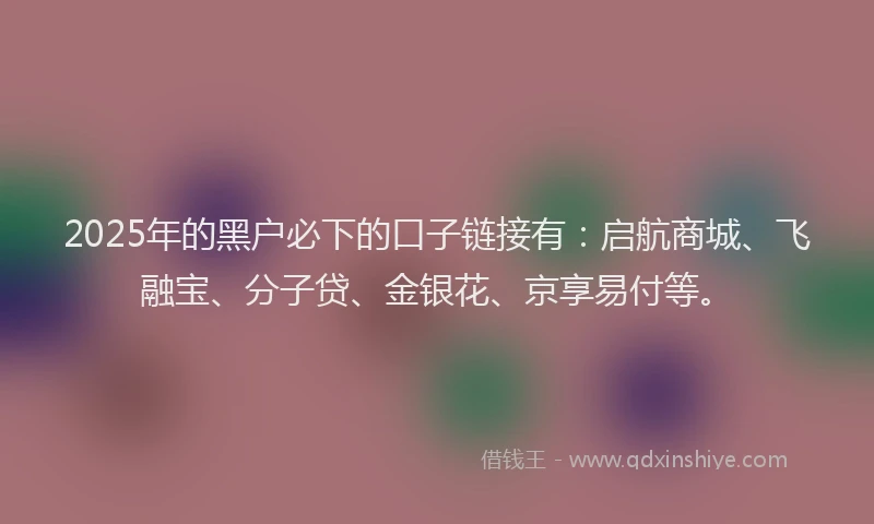 2025年的黑户必下的口子链接有：启航商城、飞融宝、分子贷、金银花、京享易付等。