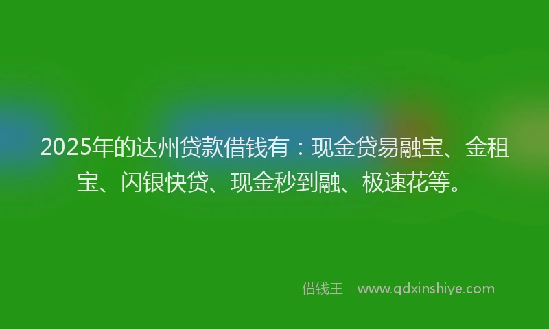 2025年的达州贷款借钱有：现金贷易融宝、金租宝、闪银快贷、现金秒到融、极速花等。