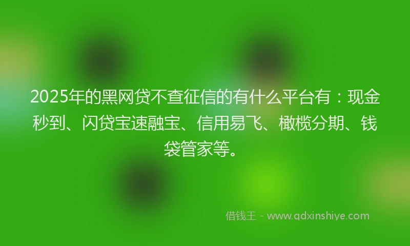 2025年的黑网贷不查征信的有什么平台有：现金秒到、闪贷宝速融宝、信用易飞、橄榄分期、钱袋管家等。