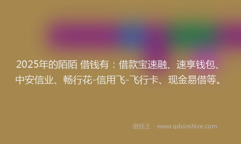 2025年的陌陌 借钱有：借款宝速融、速享钱包、中安信业、畅行花-信用飞-飞行卡、现金易借等。