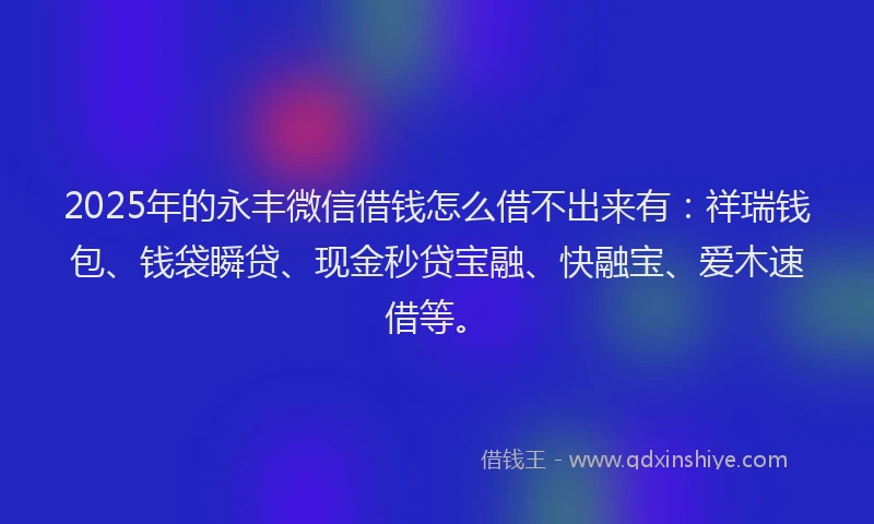 2025年的永丰微信借钱怎么借不出来有：祥瑞钱包、钱袋瞬贷、现金秒贷宝融、快融宝、爱木速借等。