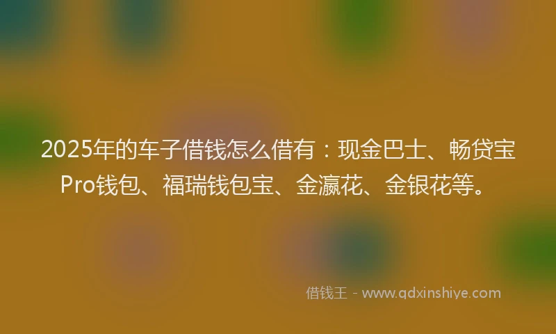 2025年的车子借钱怎么借有：现金巴士、畅贷宝Pro钱包、福瑞钱包宝、金瀛花、金银花等。