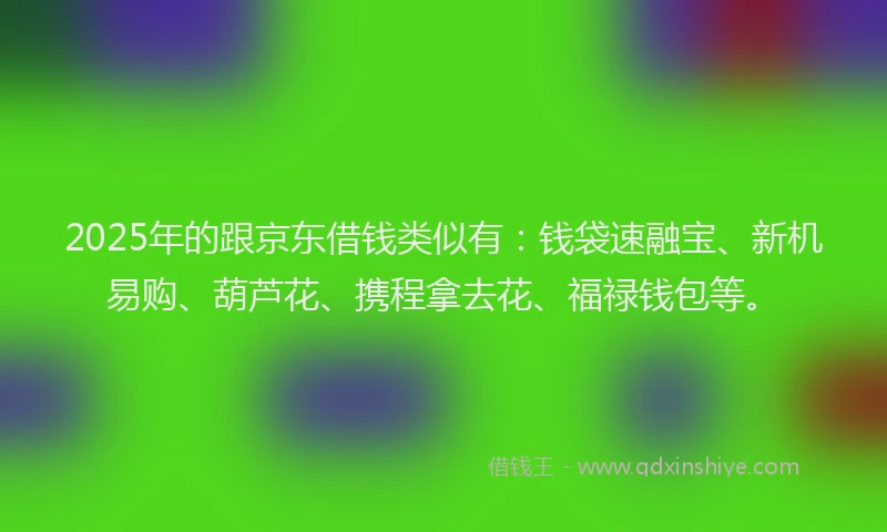 2025年的跟京东借钱类似有：钱袋速融宝、新机易购、葫芦花、携程拿去花、福禄钱包等。