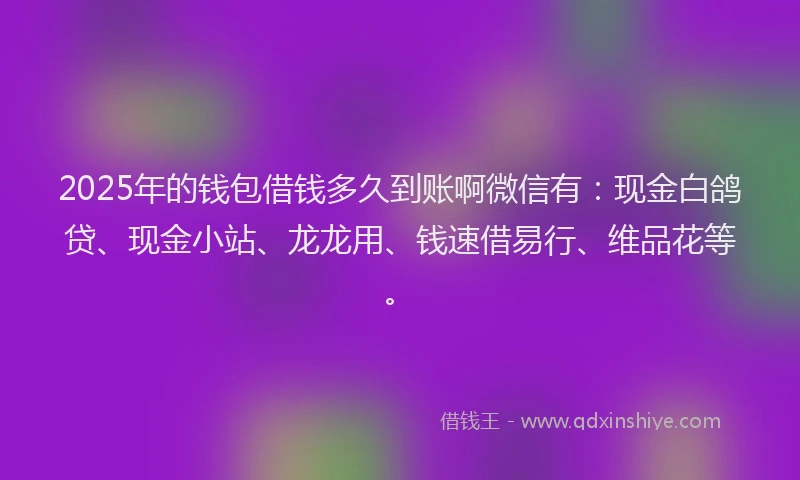 2025年的钱包借钱多久到账啊微信有：现金白鸽贷、现金小站、龙龙用、钱速借易行、维品花等。