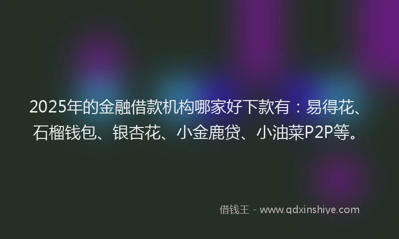 2025年的金融借款机构哪家好下款有：易得花、石榴钱包、银杏花、小金鹿贷、小油菜P2P等。