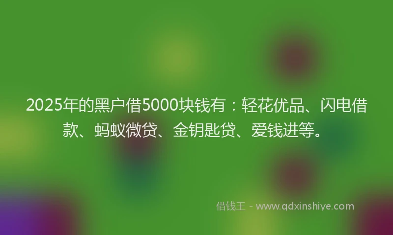 2025年的黑户借5000块钱有：轻花优品、闪电借款、蚂蚁微贷、金钥匙贷、爱钱进等。