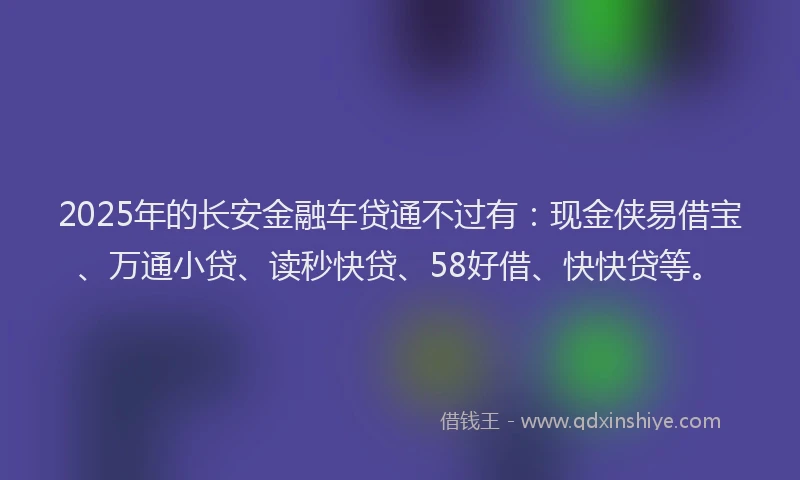 2025年的长安金融车贷通不过有：现金侠易借宝、万通小贷、读秒快贷、58好借、快快贷等。
