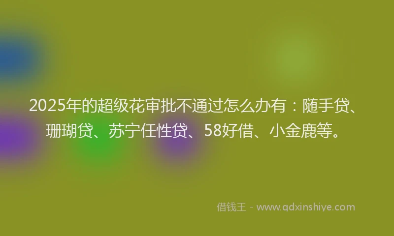 2025年的超级花审批不通过怎么办有：随手贷、珊瑚贷、苏宁任性贷、58好借、小金鹿等。