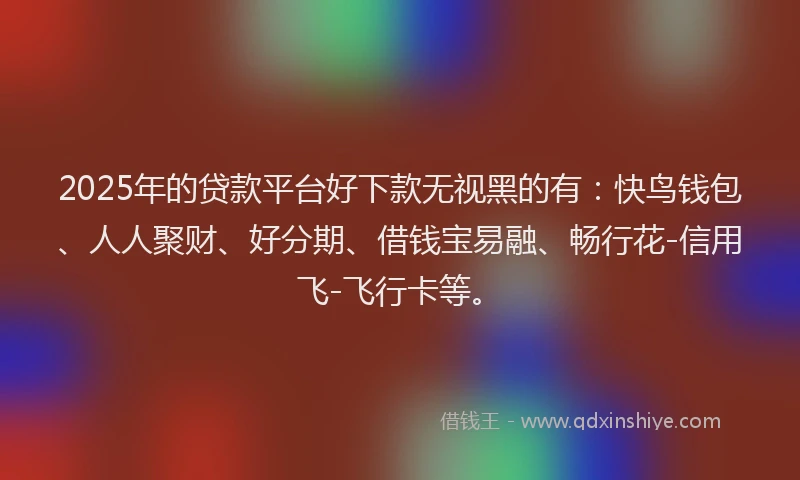 2025年的贷款平台好下款无视黑的有：快鸟钱包、人人聚财、好分期、借钱宝易融、畅行花-信用飞-飞行卡等。