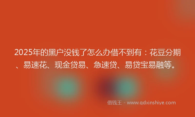 2025年的黑户没钱了怎么办借不到有：花豆分期、易速花、现金贷易、急速贷、易贷宝易融等。