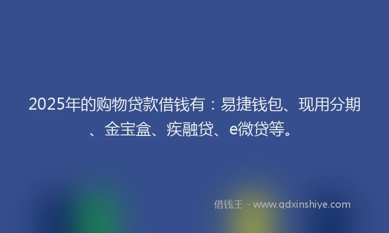 2025年的购物贷款借钱有：易捷钱包、现用分期、金宝盒、疾融贷、e微贷等。