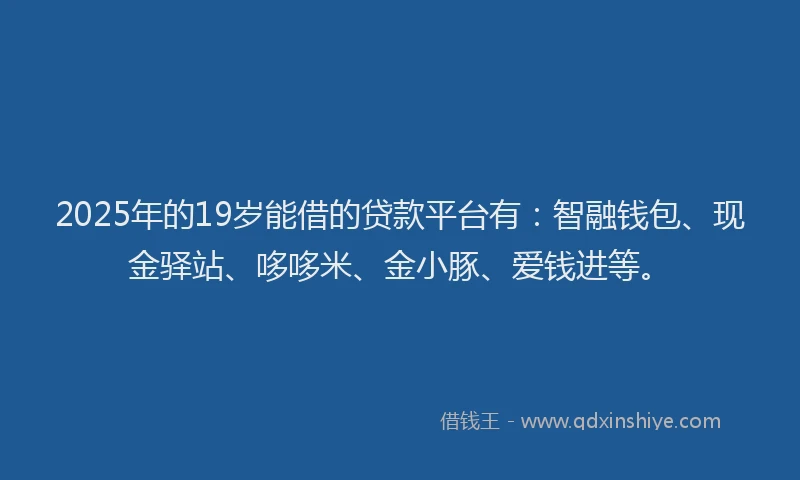 2025年的19岁能借的贷款平台有：智融钱包、现金驿站、哆哆米、金小豚、爱钱进等。