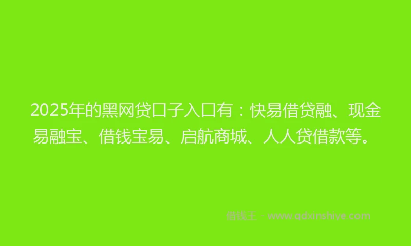 2025年的黑网贷口子入口有：快易借贷融、现金易融宝、借钱宝易、启航商城、人人贷借款等。