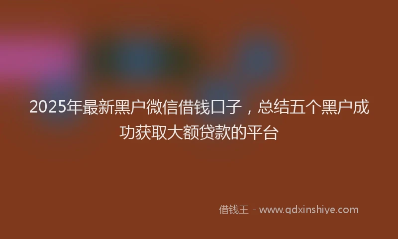 2025年最新黑户微信借钱口子，总结五个黑户成功获取大额贷款的平台