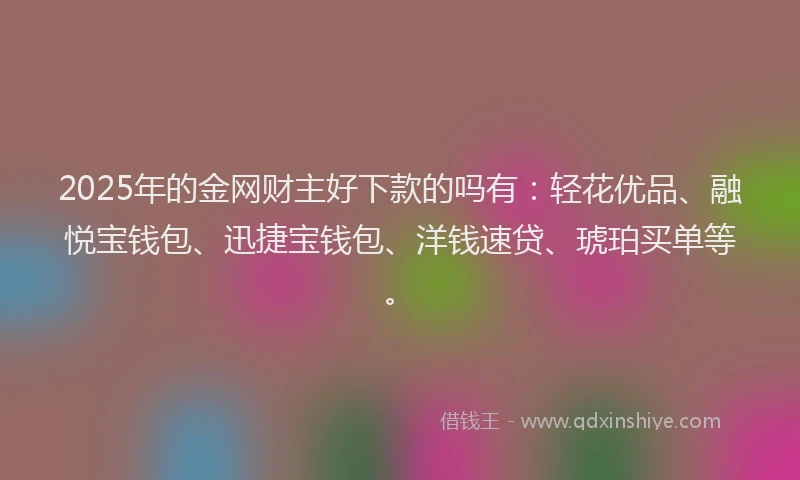2025年的金网财主好下款的吗有：轻花优品、融悦宝钱包、迅捷宝钱包、洋钱速贷、琥珀买单等。
