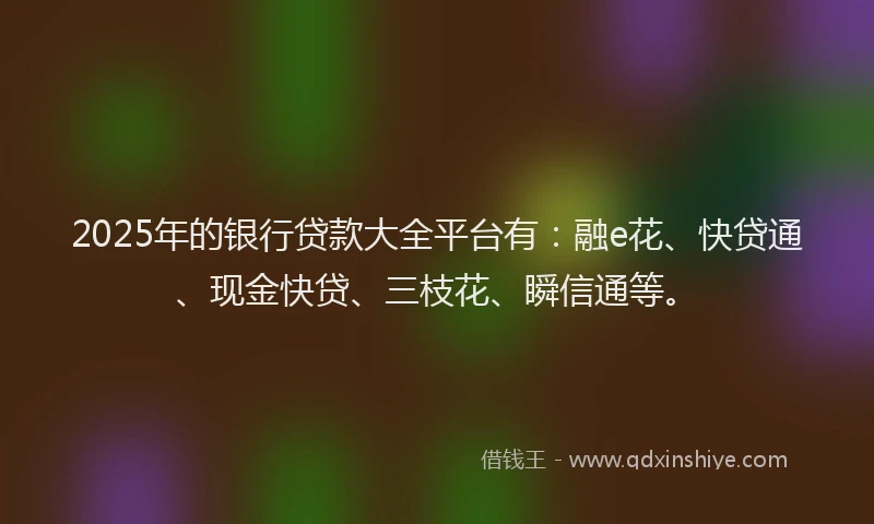 2025年的银行贷款大全平台有：融e花、快贷通、现金快贷、三枝花、瞬信通等。