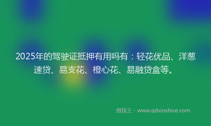 2025年的驾驶证抵押有用吗有：轻花优品、洋葱速贷、易支花、橙心花、易融贷盒等。
