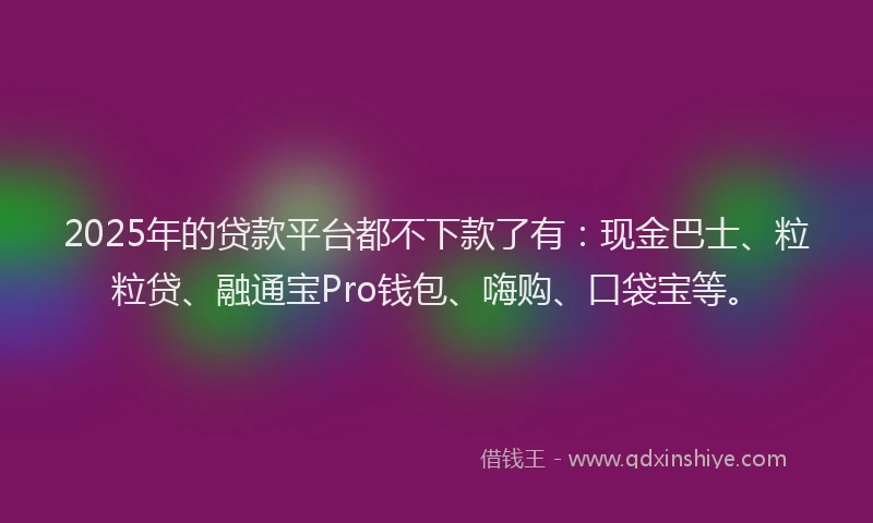 2025年的贷款平台都不下款了有：现金巴士、粒粒贷、融通宝Pro钱包、嗨购、口袋宝等。