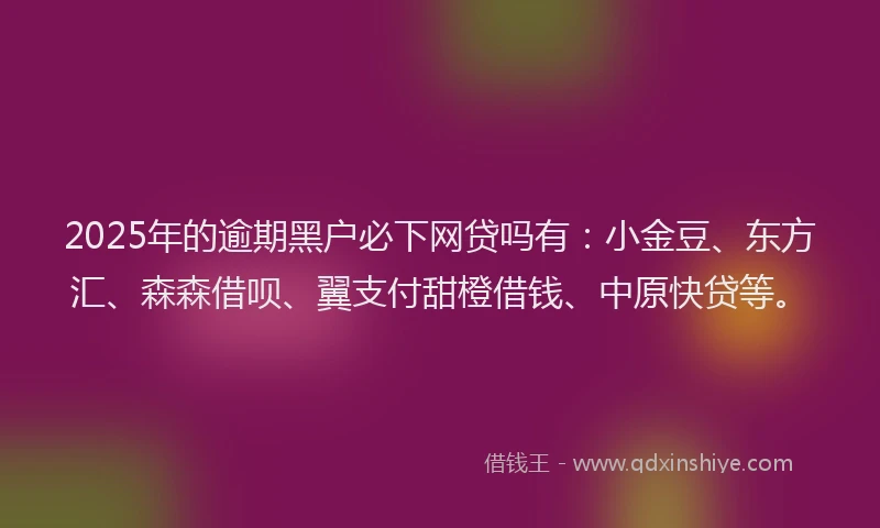 2025年的逾期黑户必下网贷吗有：小金豆、东方汇、森森借呗、翼支付甜橙借钱、中原快贷等。