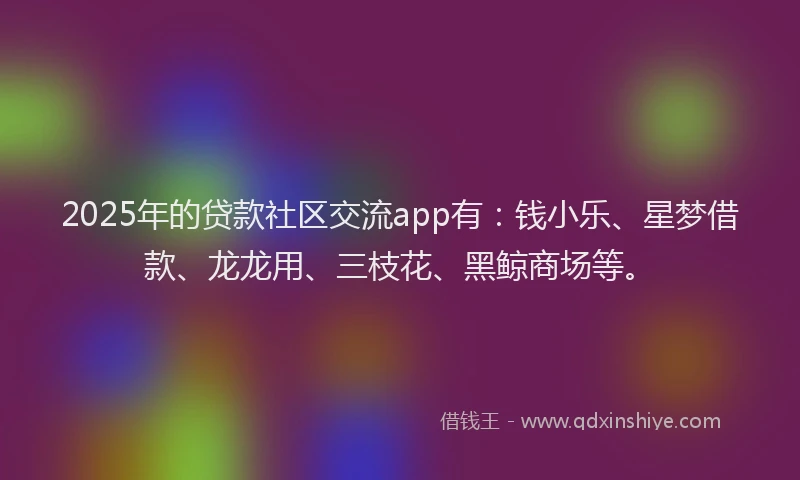 2025年的贷款社区交流app有：钱小乐、星梦借款、龙龙用、三枝花、黑鲸商场等。