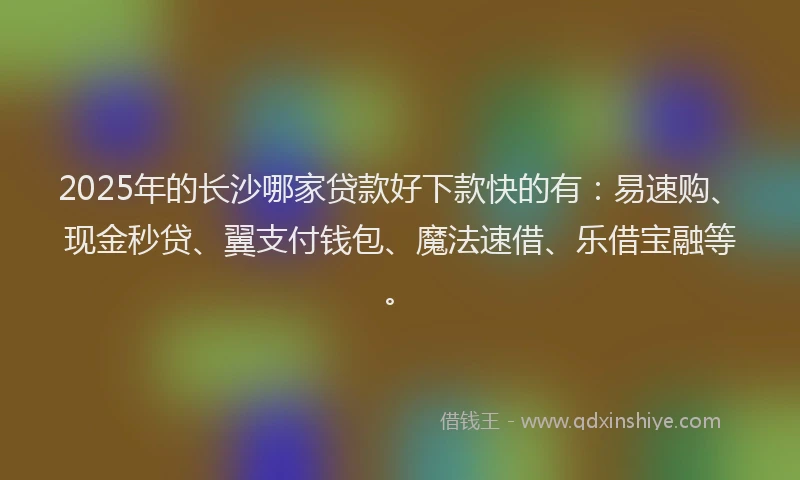 2025年的长沙哪家贷款好下款快的有：易速购、现金秒贷、翼支付钱包、魔法速借、乐借宝融等。