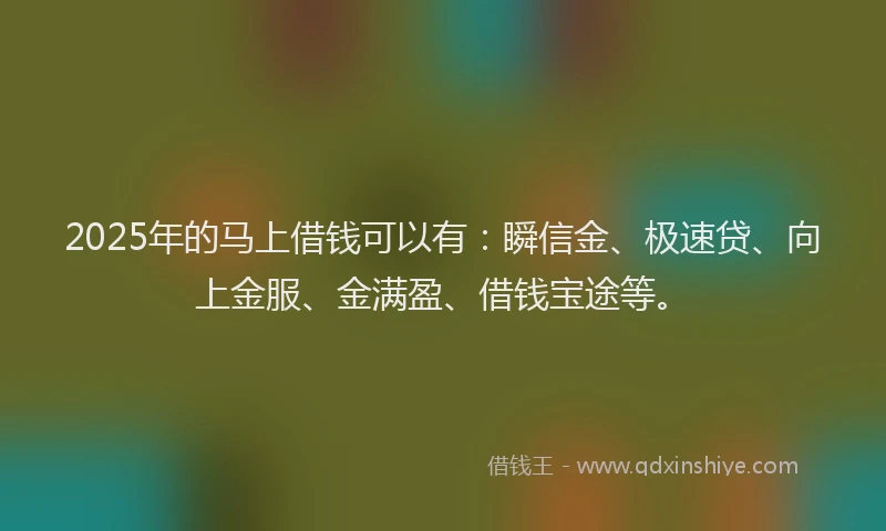 2025年的马上借钱可以有：瞬信金、极速贷、向上金服、金满盈、借钱宝途等。
