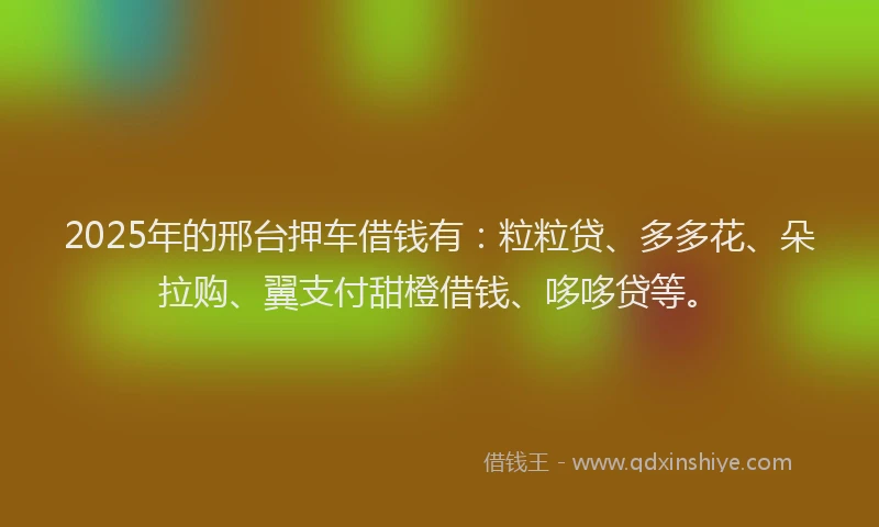 2025年的邢台押车借钱有：粒粒贷、多多花、朵拉购、翼支付甜橙借钱、哆哆贷等。