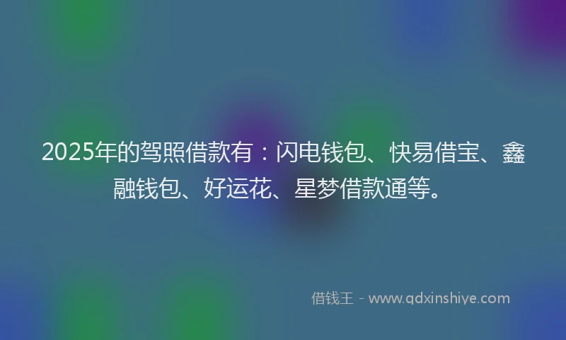 2025年的驾照借款有：闪电钱包、快易借宝、鑫融钱包、好运花、星梦借款通等。