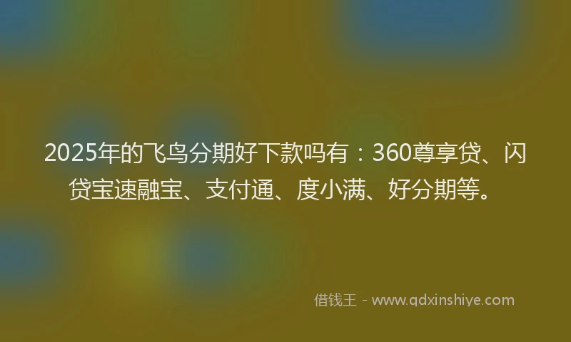 2025年的飞鸟分期好下款吗有：360尊享贷、闪贷宝速融宝、支付通、度小满、好分期等。