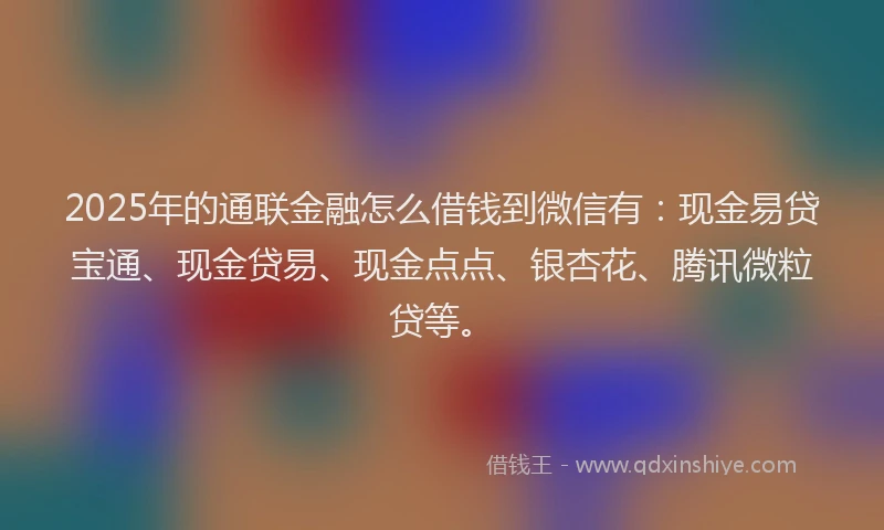 2025年的通联金融怎么借钱到微信有：现金易贷宝通、现金贷易、现金点点、银杏花、腾讯微粒贷等。