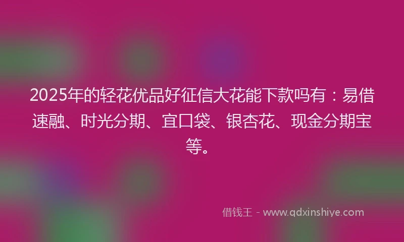 2025年的轻花优品好征信大花能下款吗有：易借速融、时光分期、宜口袋、银杏花、现金分期宝等。