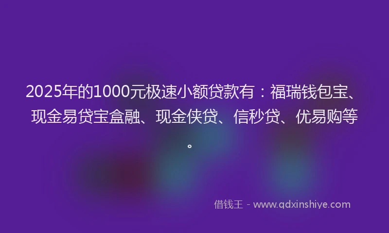 2025年的1000元极速小额贷款有：福瑞钱包宝、现金易贷宝盒融、现金侠贷、信秒贷、优易购等。