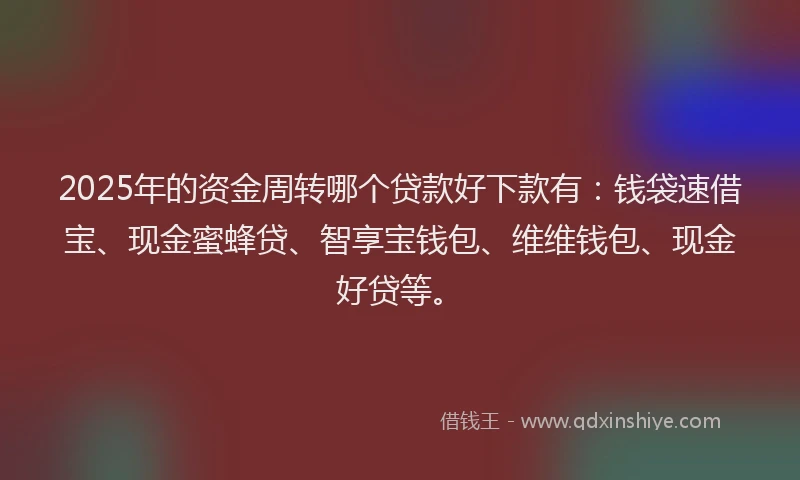 2025年的资金周转哪个贷款好下款有：钱袋速借宝、现金蜜蜂贷、智享宝钱包、维维钱包、现金好贷等。